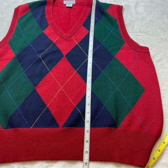 Tricots St Raphael Vintage Knit Argyle V Neck Wool Vest Size Large - Picture 9 of 9